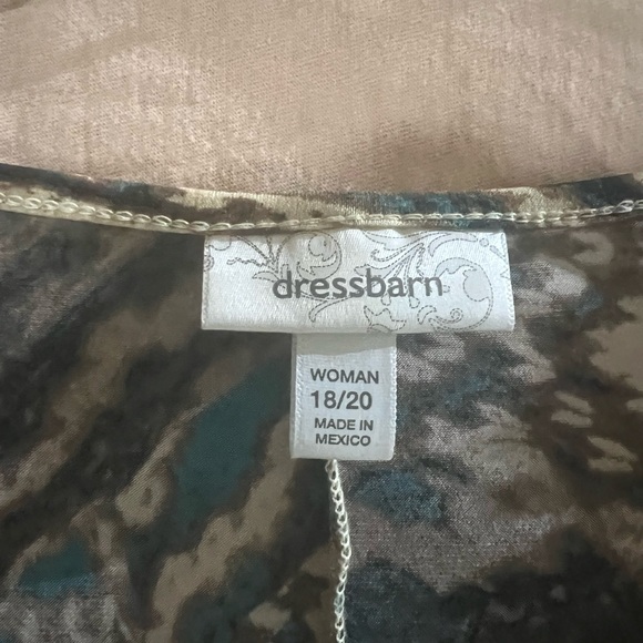 dressbarn Blue and Brown Patterned V-Neck Blouse with beading design - Picture 2 of 5